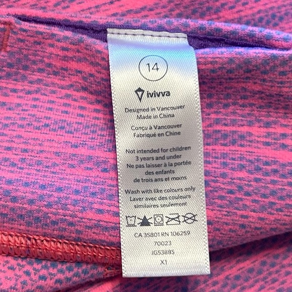 Ivivva By Lululemon Girls Full Length Pink & Purple Active Dance Leggings, 14 - Picture 2 of 7